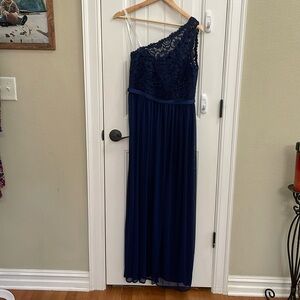DAVIDS BRIDAL navy blue one shoulder maxi dress.  8
